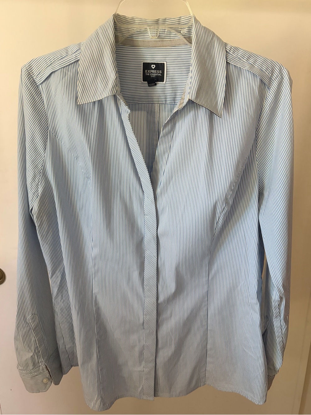Express Slim Fit Blue & White Pinstripe Dress Shirt